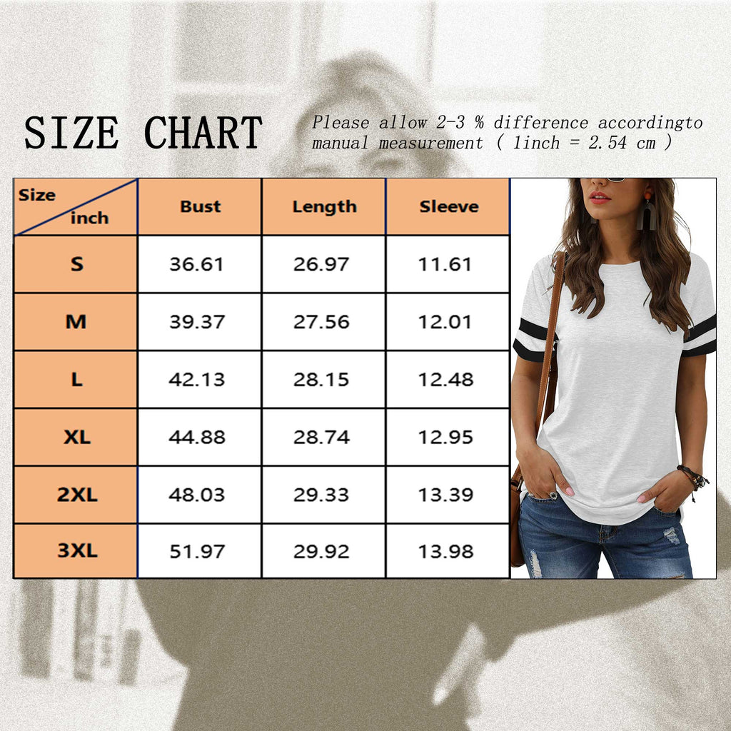 Color Block T Shirt for Womens Short Sleeve Top Casual Tunic Tops Crew Neck Striped Shirts White Tee 2025