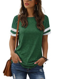 Womens Tops Summer Crewneck Tshirts Striped Short Sleeve Blouse Loose Casual Tunic Tops Green Tees 2025