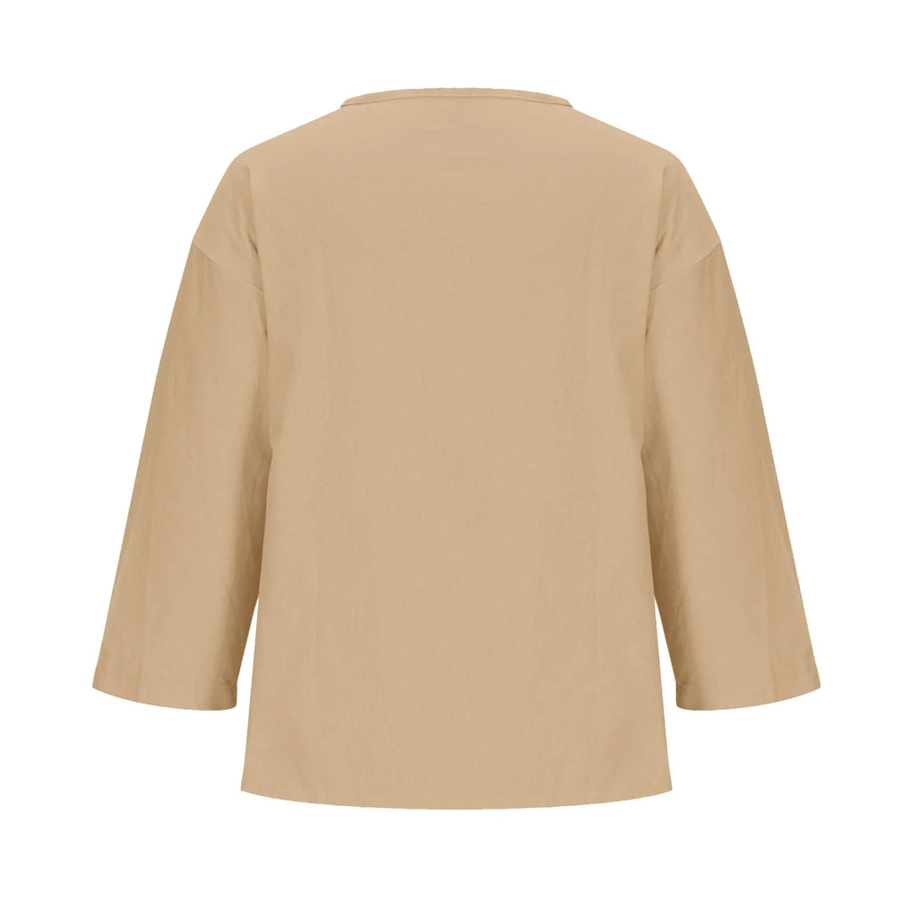 3/4 Length Sleeve Womens Tops, Dressy Casual Blouses for Women, Women'S Fashion Summer V Neck Leisure Three-Quarter Sleeve Solid S