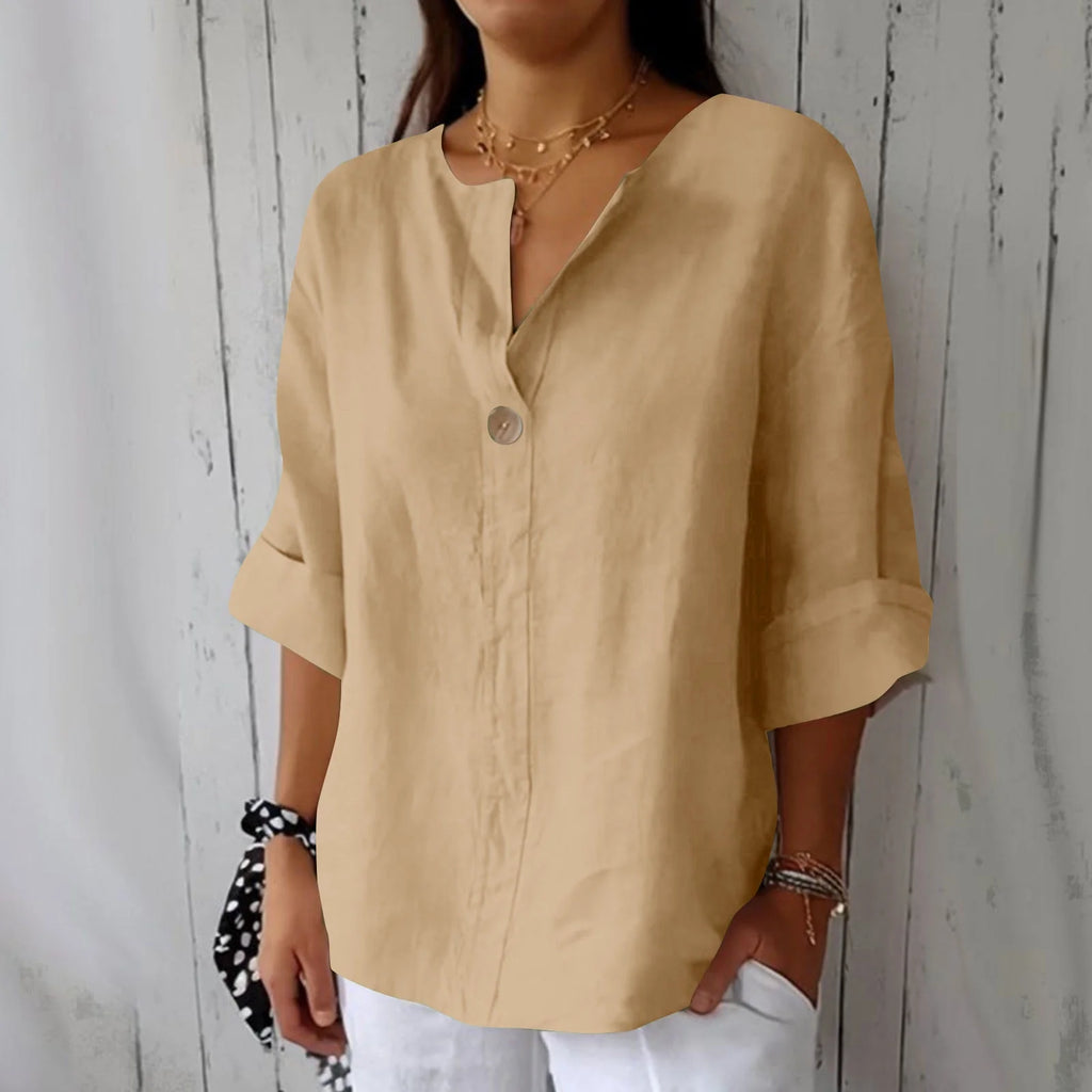 3/4 Length Sleeve Womens Tops, Dressy Casual Blouses for Women, Women'S Fashion Summer V Neck Leisure Three-Quarter Sleeve Solid S