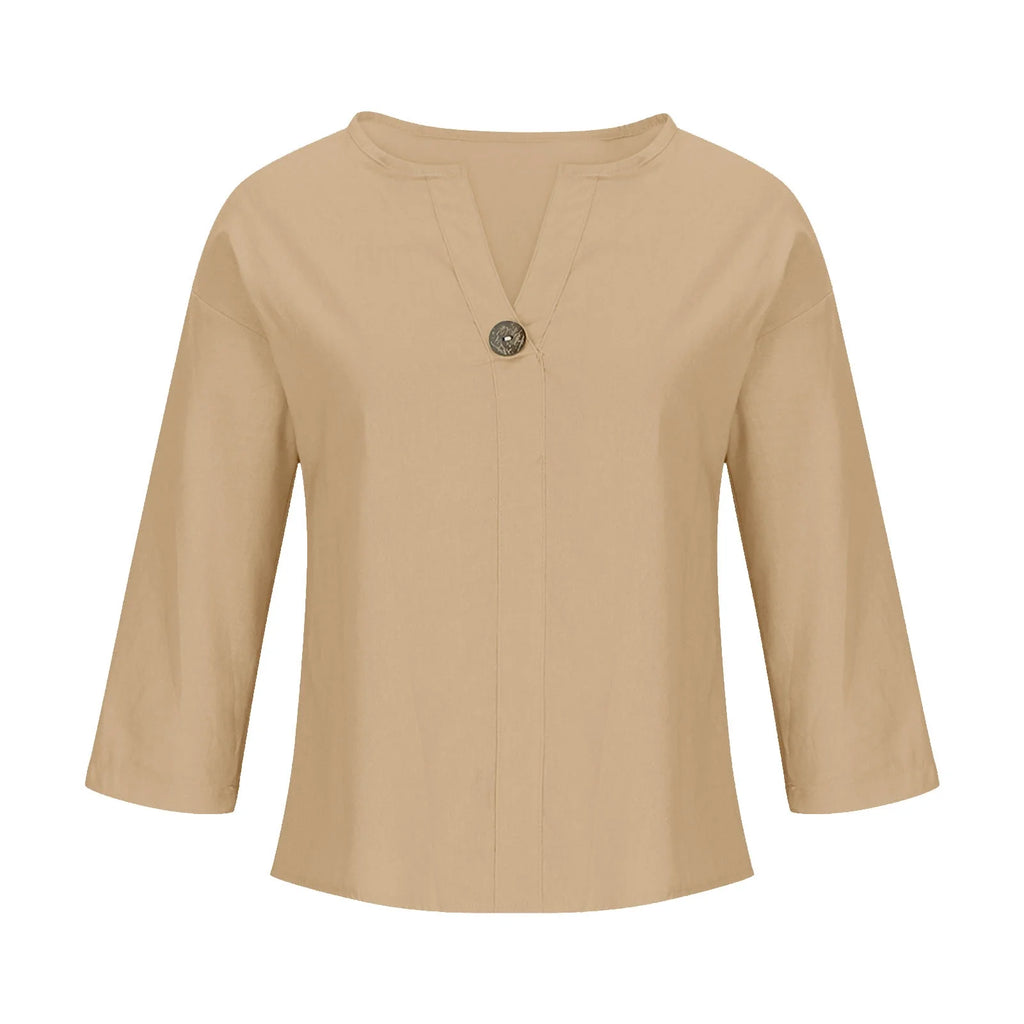 3/4 Length Sleeve Womens Tops, Dressy Casual Blouses for Women, Women'S Fashion Summer V Neck Leisure Three-Quarter Sleeve Solid S