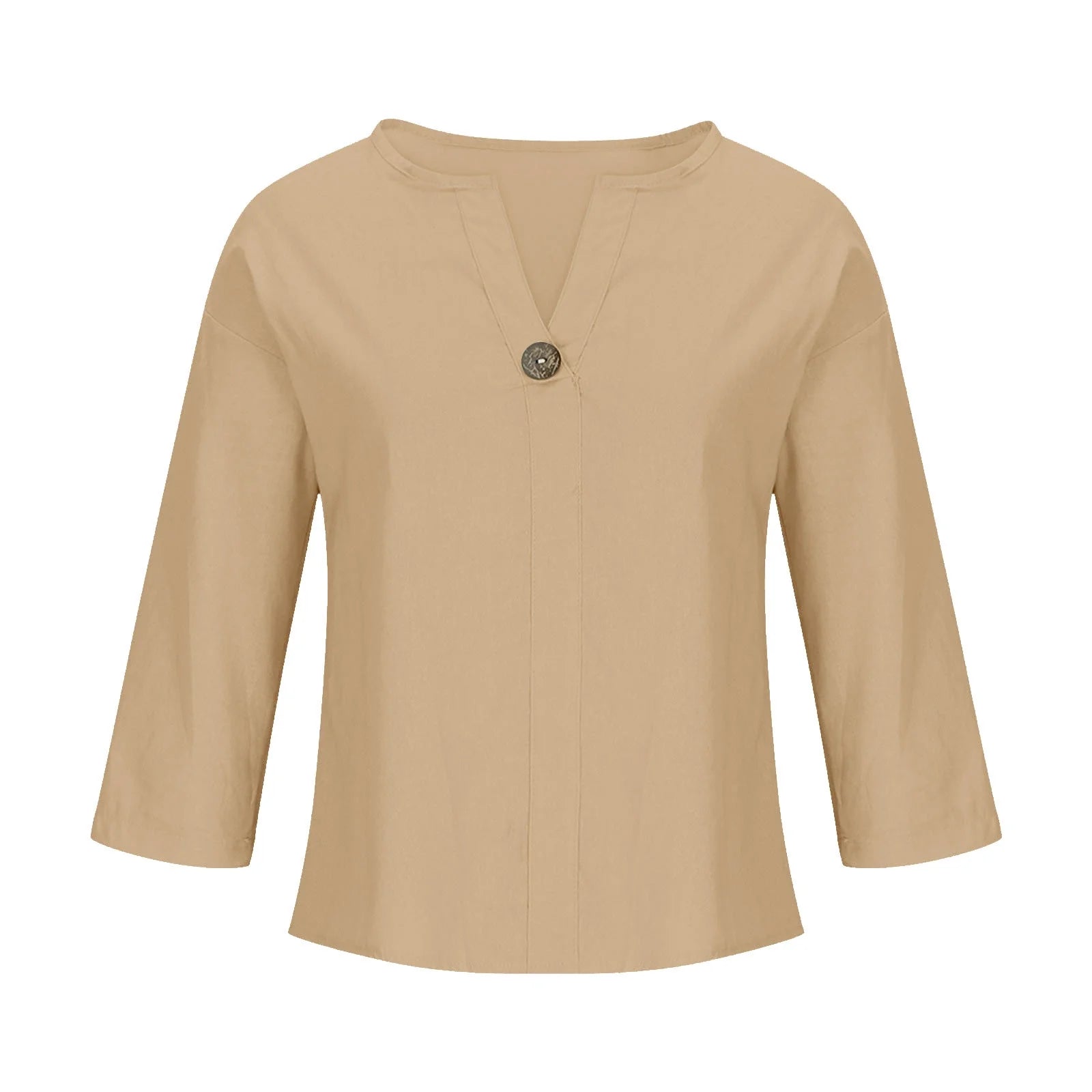 3/4 Length Sleeve Womens Tops, Dressy Casual Blouses for Women, Women'S Fashion Summer V Neck Leisure Three-Quarter Sleeve Solid S