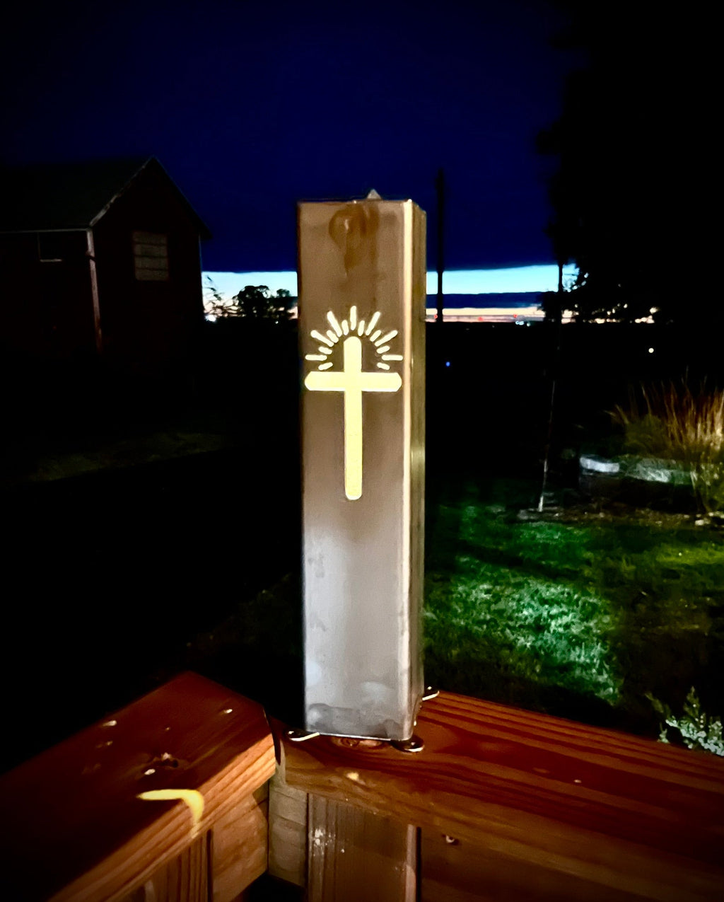Eternal Light Solar Pillar - Steel Cross
