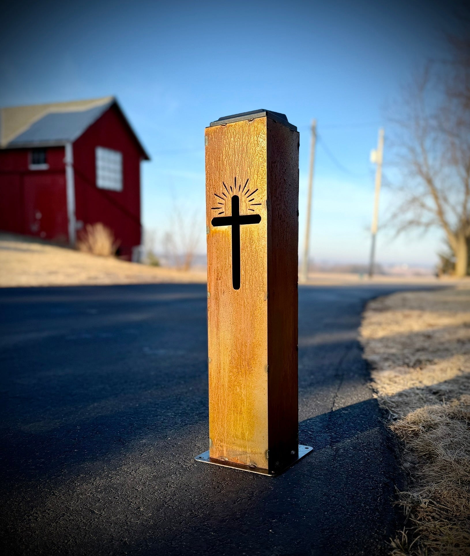 Eternal Light Solar Pillar - Steel Cross