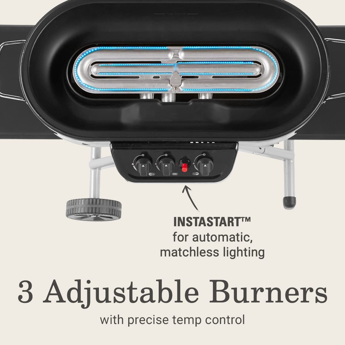 Roadtrip 285 Portable Stand-Up Propane Grill with 3 Adjustable Burners & Instastart Ignition, 20,000 Btus of Power for Outdoor Cooking, Camping, Tailgating, Grilling, Bbqs, & More