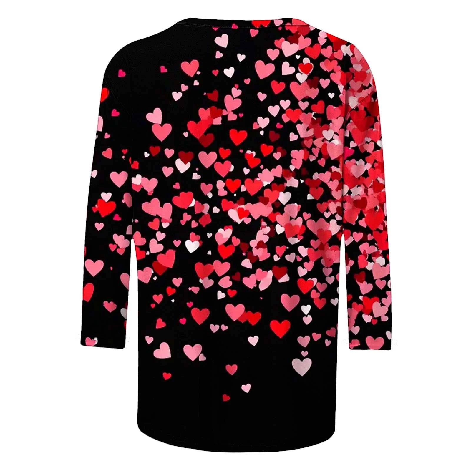 New Arrivals Fashion Tops Womens Valentine'S Day Shirts 3/4 Sleeves Blouse round Neck Heart Printed Casual Top,Size S-3XL
