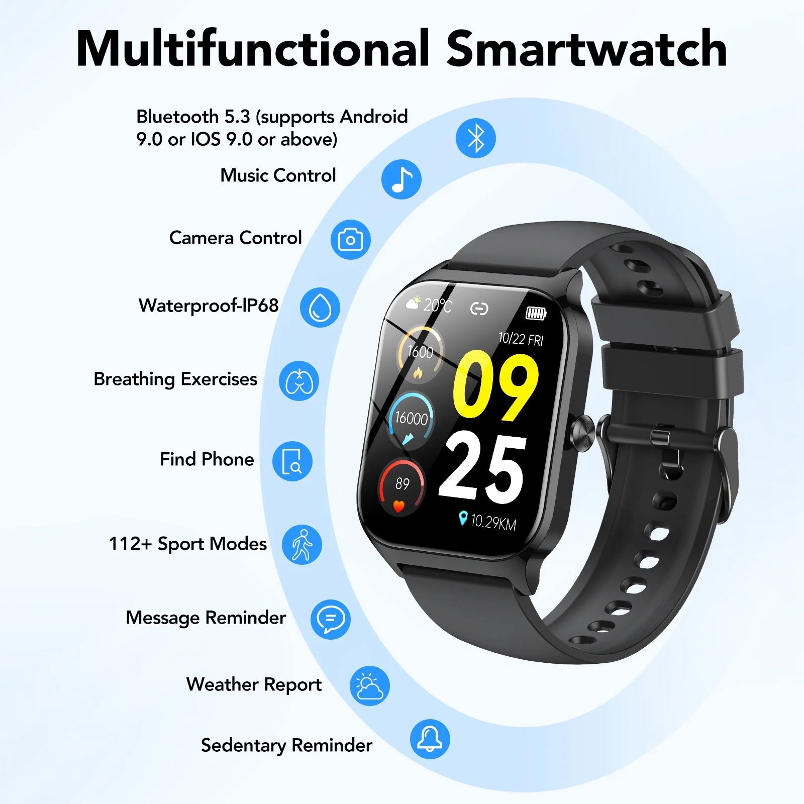 New Smart Watch Fits for Android and Iphone, 1.85 Inch Fitness Tracker, Men Women'S Smartwatch with Answer/Make Calls/Message Reminder/112+ Sports Modes, IP68 Waterproof, for Gift Black