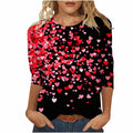 New Arrivals Fashion Tops Womens Valentine'S Day Shirts 3/4 Sleeves Blouse round Neck Heart Printed Casual Top,Size S-3XL
