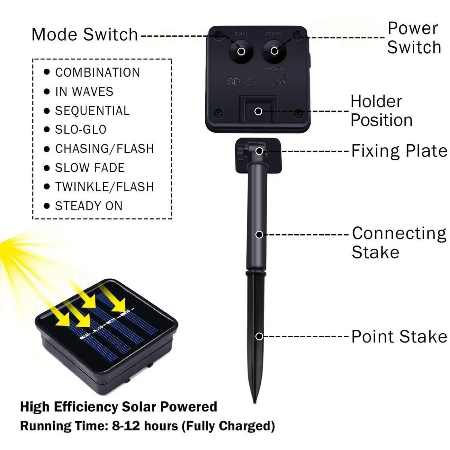 String Lights Solar Fairy 200 LED 66ft Waterproof Copper Wire